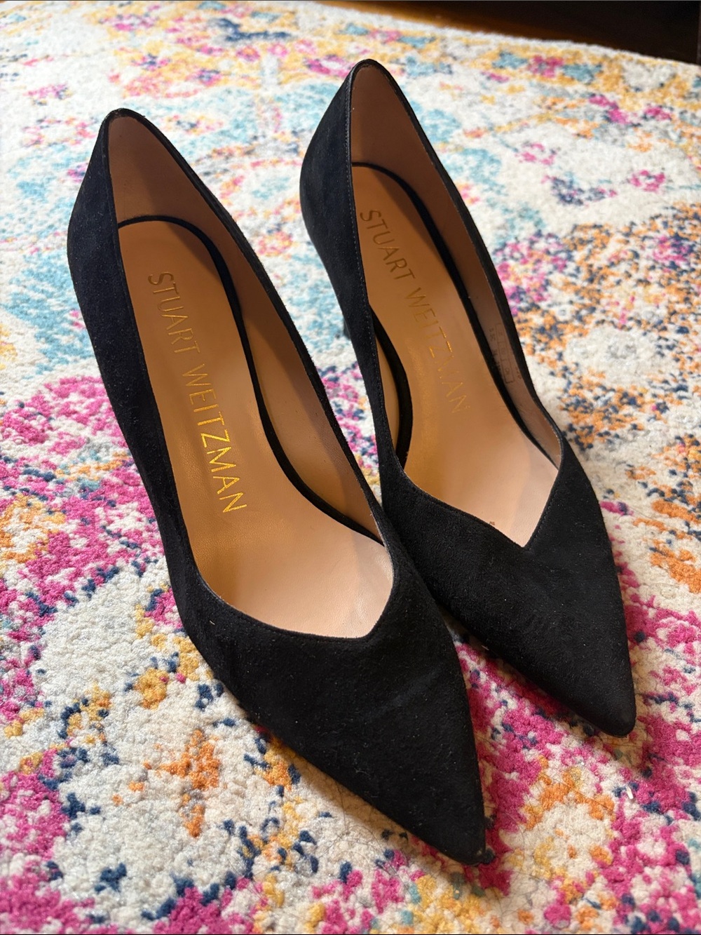 Stuart Weitzman Black Suede Pointed Pumps